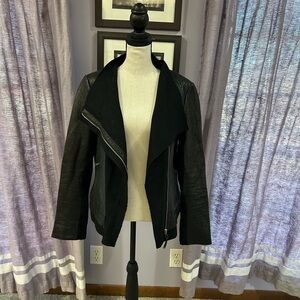Mackage Black Leather Asymmetrical Zip Jacket